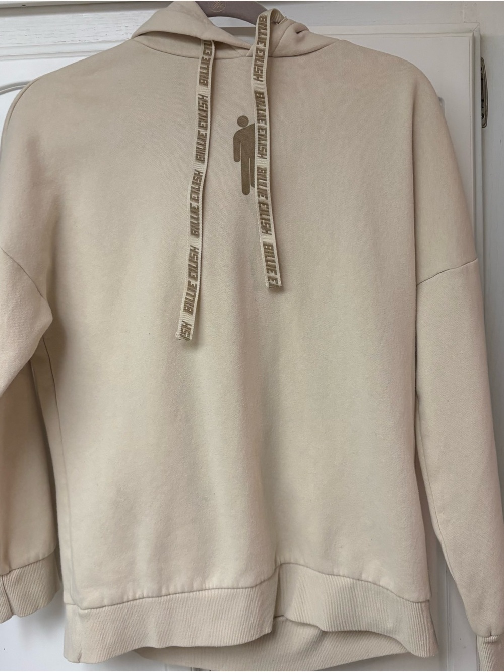 Divided Cream Beige Hoodie with Logo-Trim Drawstrings